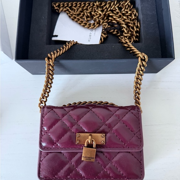 Kurt Geiger Plum Quilted Mini Bag with Gold Chain - Picture 2 of 5